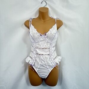 New! For Love and‎ Lemons Purple Swirl Eyelet Bodysuit Teddy Lingerie 34D